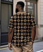 Men's Plus Size Daily Casual Khachi Geometric Diamond Print Henry Collar Button Short Sleeve T-Shirt